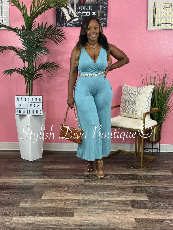 Cyndi Sleeveless Capri Jumpsuit (Blue Grey) Earthy Women's 