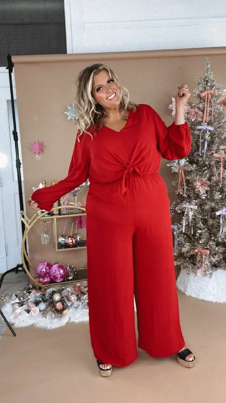 Black Tie Event Wide Leg Jumpsuit, red Youthful Women's Pop