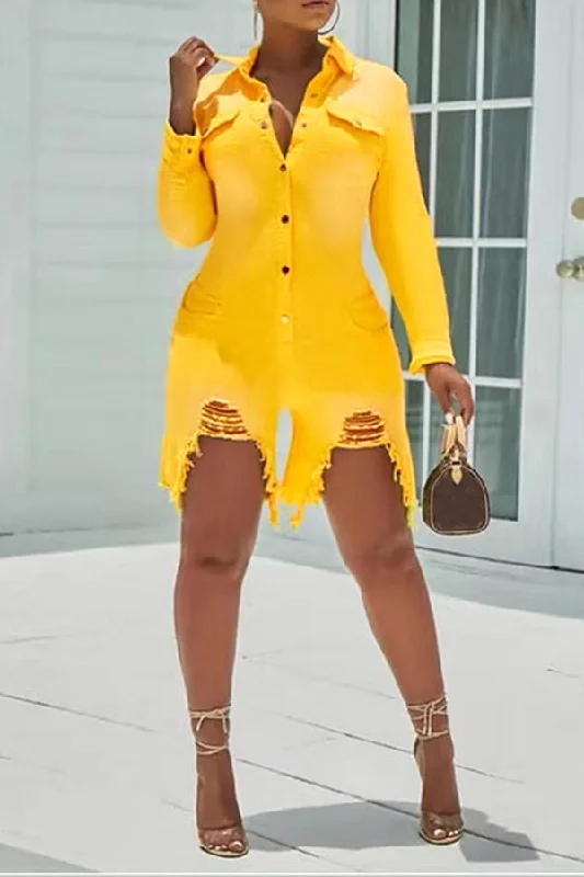 Trendy Button Up Ripped Romper Minimalist Women's Casual