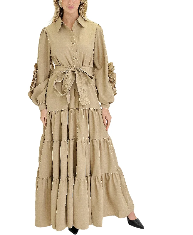 Tiered Maxi Dress w/ Ruffle Sleeves Monochromatic Office Style
