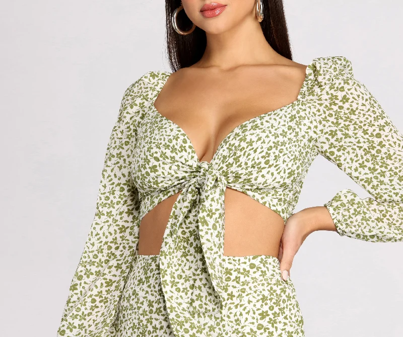 Flower Thru It Tie Front Crop Top Trendy Women's Oversized
