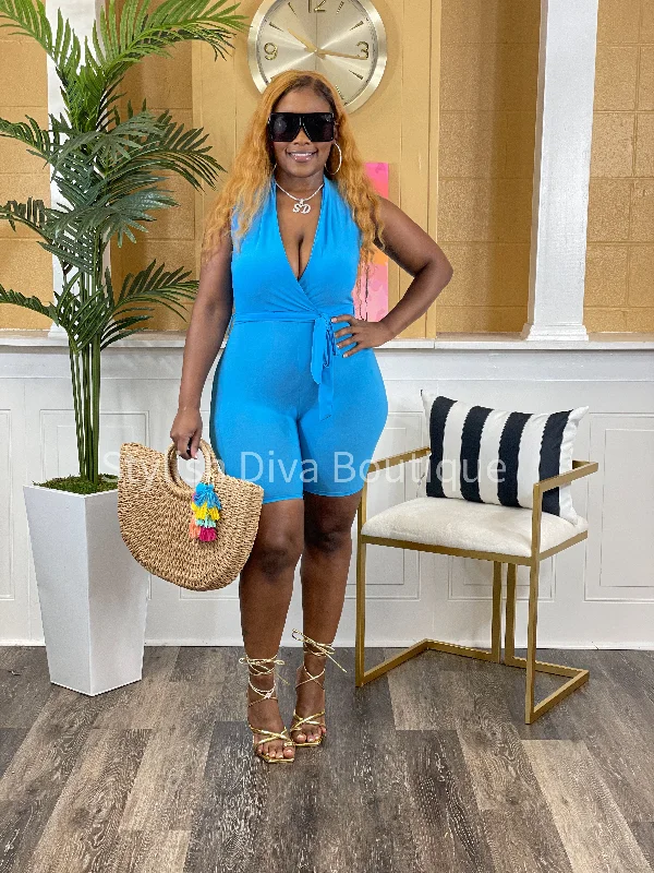 Amber Sleeveless Romper (Summer Blue) Sporty Women's Athleisure 