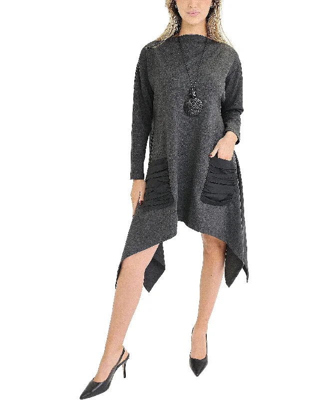 Hanky Hem Dress w/ Ruched Pockets Minimalist Women's Casual