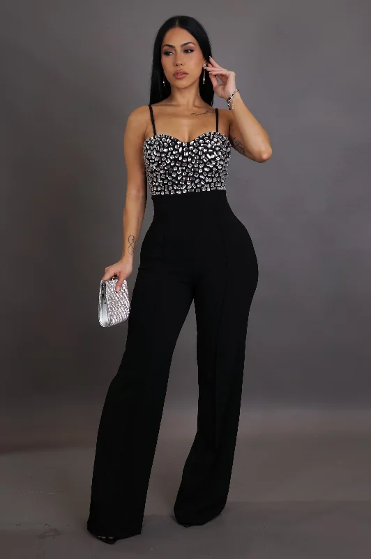 RESTOCK!! Spending The Night Jumpsuit - Black Bold Women's Statement