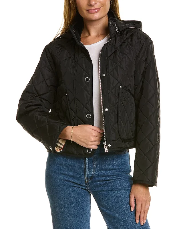 Burberry Diamond Quilted Cropped Jacket Classic Women's Tweed