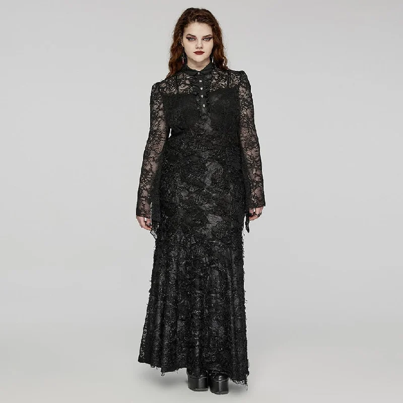 Women's Plus Size Gothic Turn-down Collar Lace Splice Gown Dress Wedding Dress Refined Women's Classic 