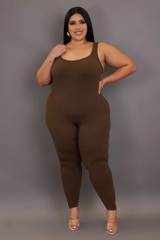 Getting Comfy Jumpsuit - Brown Monochromatic Office Style