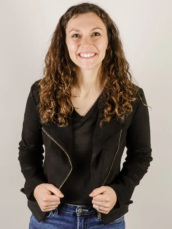 Black Suede Moto Jacket Athletic Women's High - 