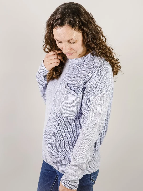 Light Blue Textured Detail Pocket Sweater Elegant Women's 
