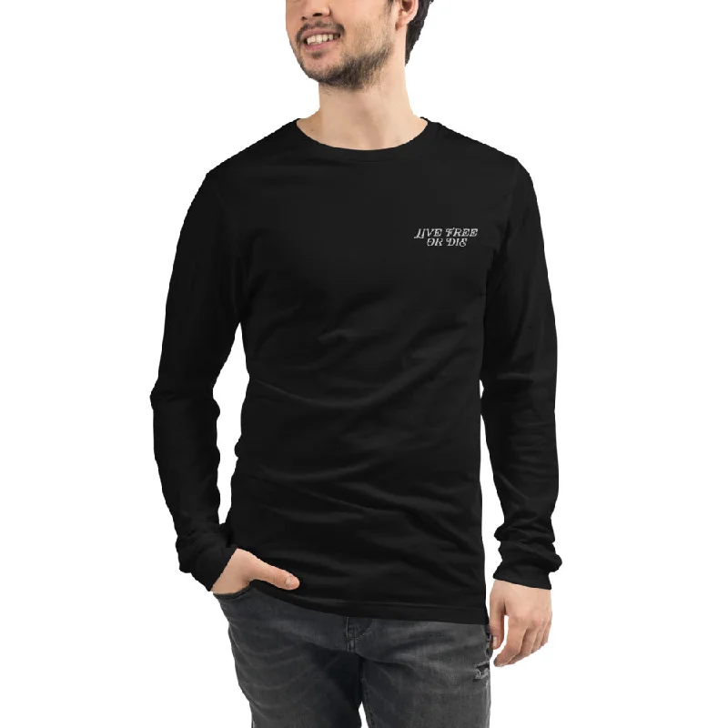 Live Free Or Die Embroidered Unisex Long Sleeve Tee Vintage Women's 1970S 