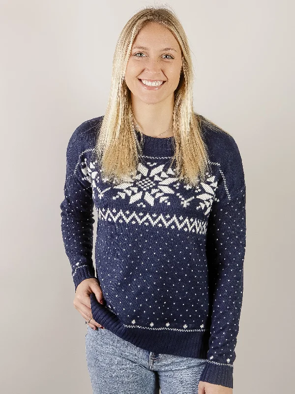 Navy Snowflake Sweater Stylish Women's Tropical 