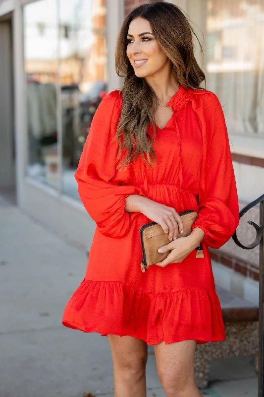 Classy Ruffle Accented Long Sleeve Dress Dynamic Women's High - energy