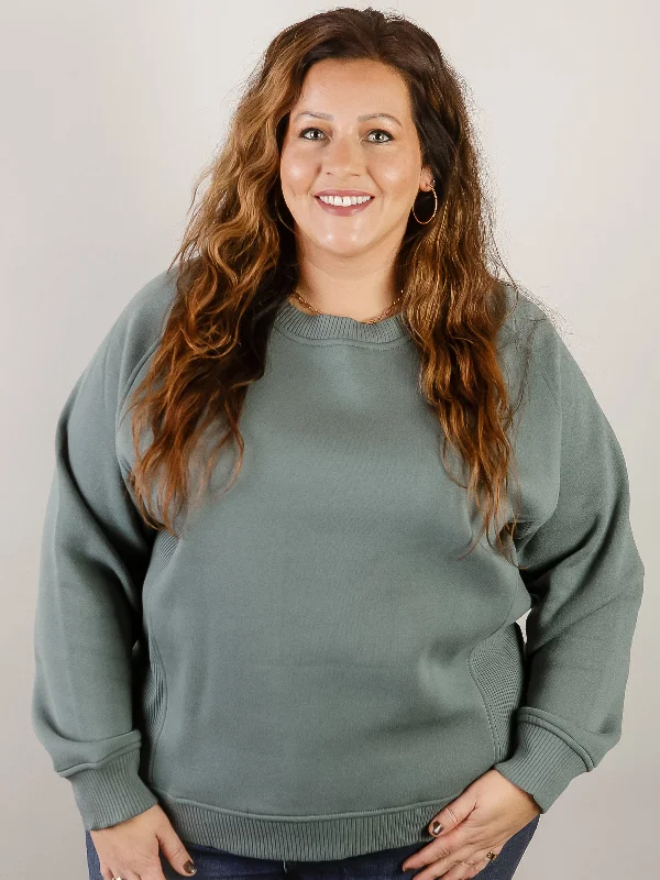 Curvy Ash Jade Round Neck Fleece Sweatshirt Sporty Women's Tennis