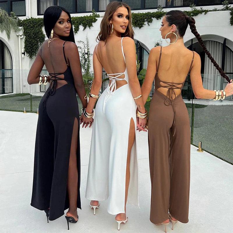 SULTRY ALLURE OPEN-BACK THIGH-SPLIT JUMPSUIT Vintage Women's 1970S 