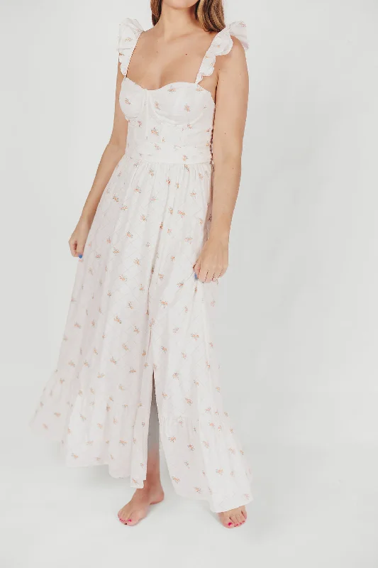 Rosamund Bustier-Style Maxi Dress in White/Orange Floral - Inclusive Sizing (S-XL) Disco