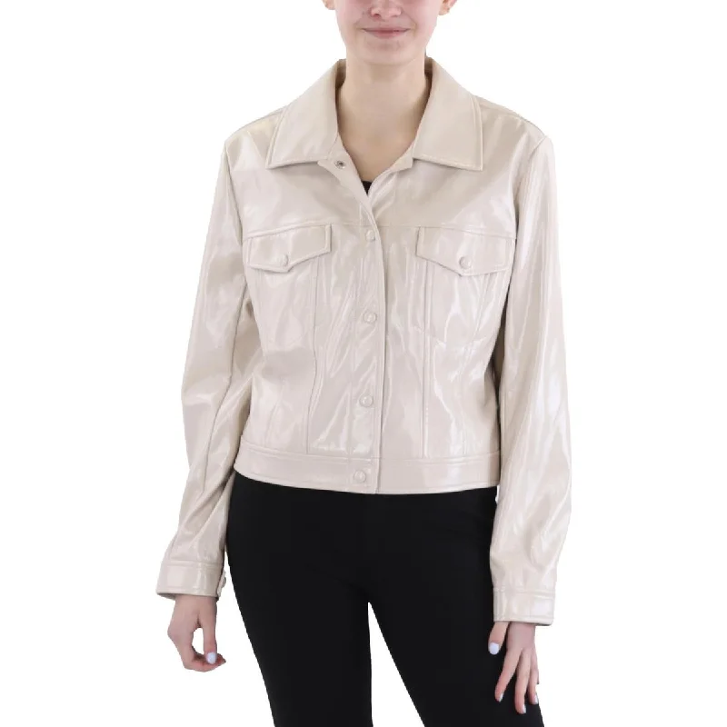 Womens Leather Long Sleeve Motorcycle Jacket Trendy Women's Oversized