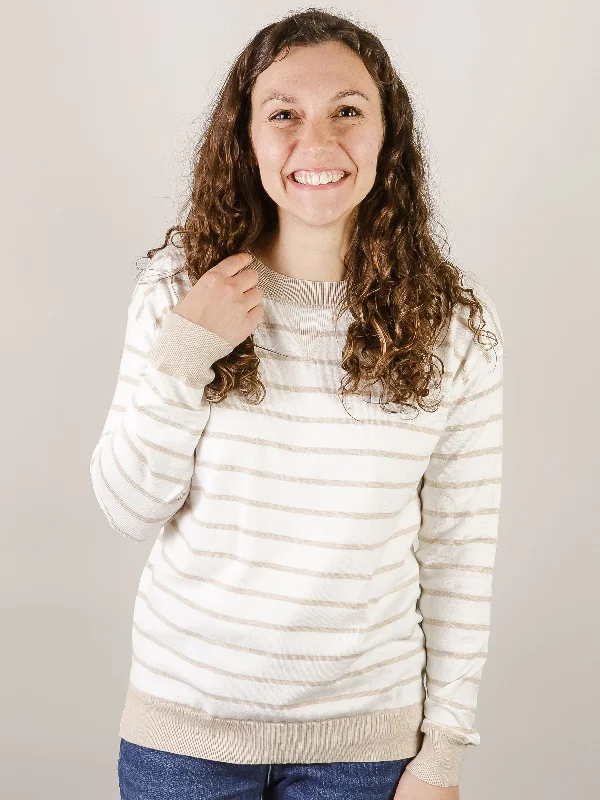 White and Beige Striped Pullover Sweater purpose
