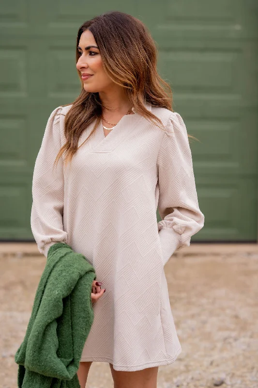 Raised Woven Long Sleeve V Dress Australian Beach