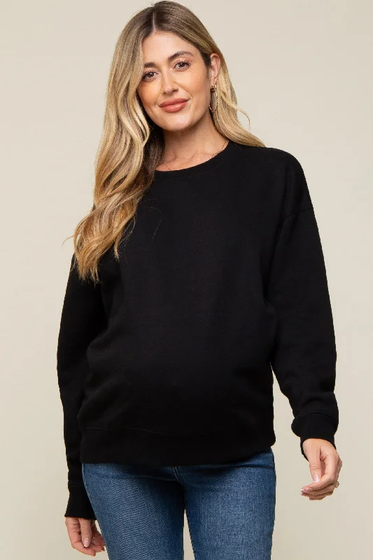 Black Soft Knit Fleece Lined Maternity Sweatshirt Stylish Women's Tropical 
