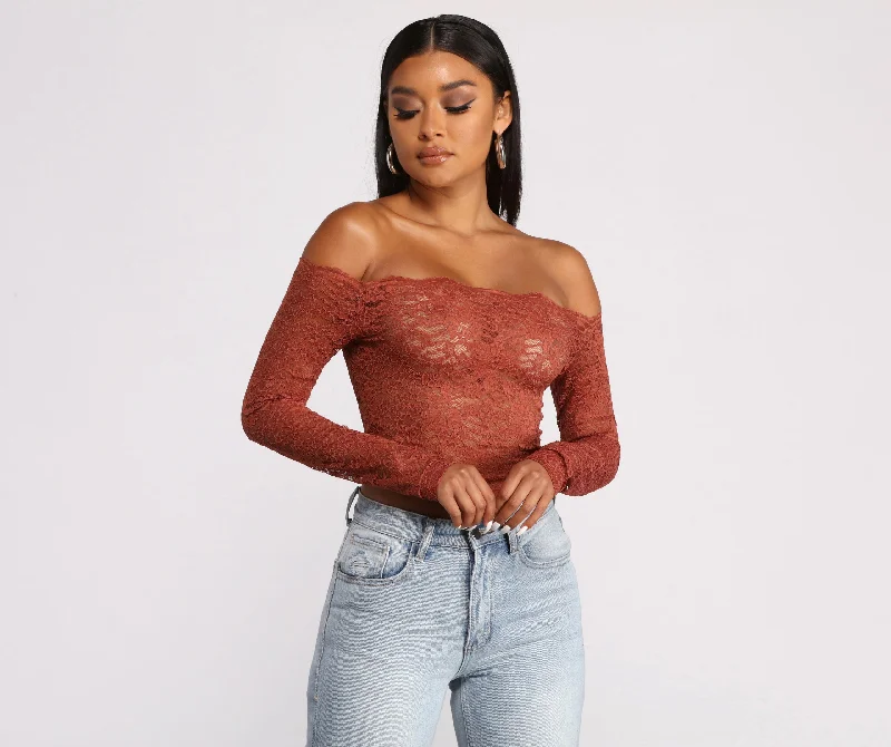 Off the Shoulder Floral Lace Top Cool Women's Distressed