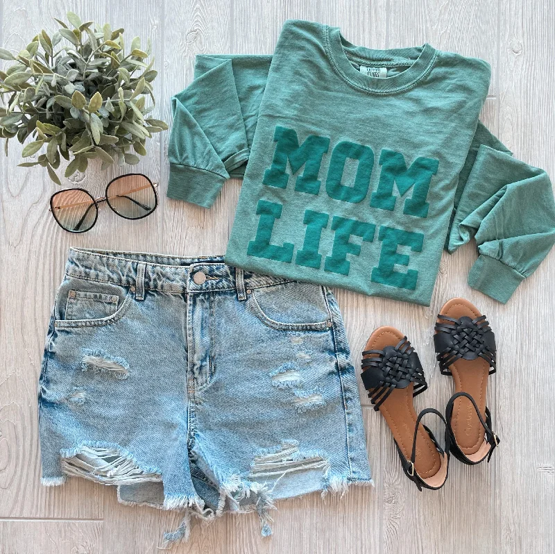 MOM LIFE teal puff • Comfort Long Sleeve Sporty Women's Athleisure 