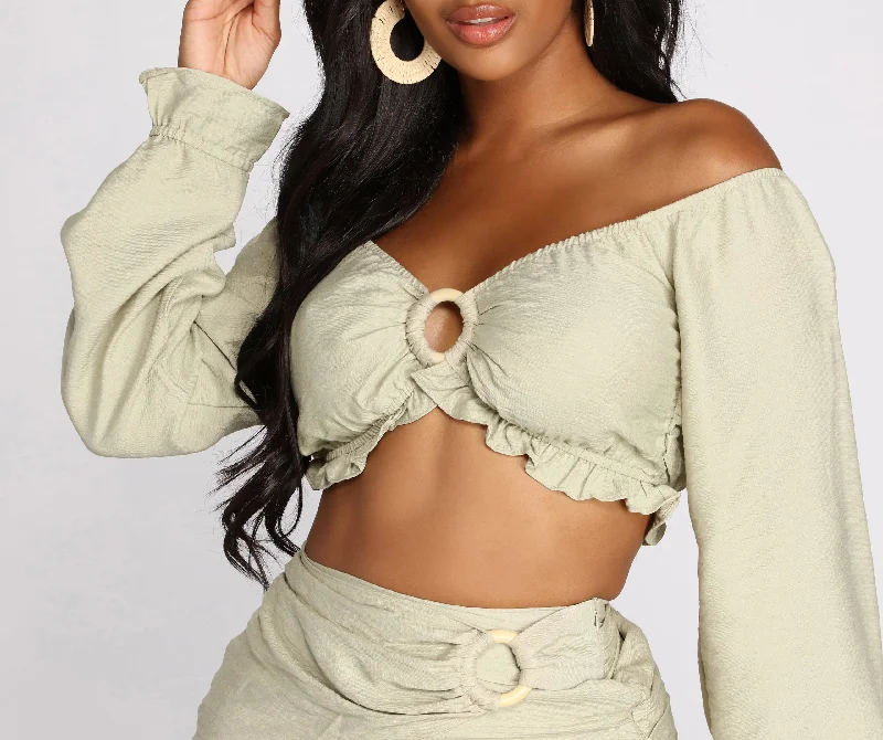 Endless Summer O-Ring Ruffle Hem Crop Top Sporty Women's Tennis