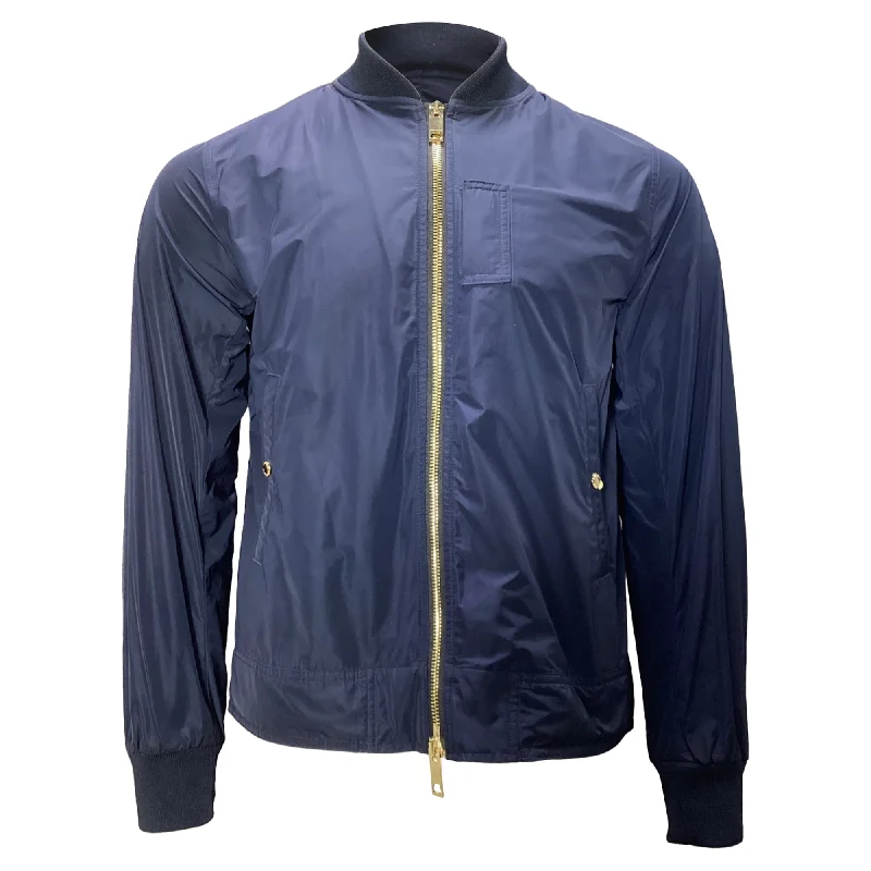 Burberry Bomber Jacket in Navy Blue Polyester Polished Women's Silk