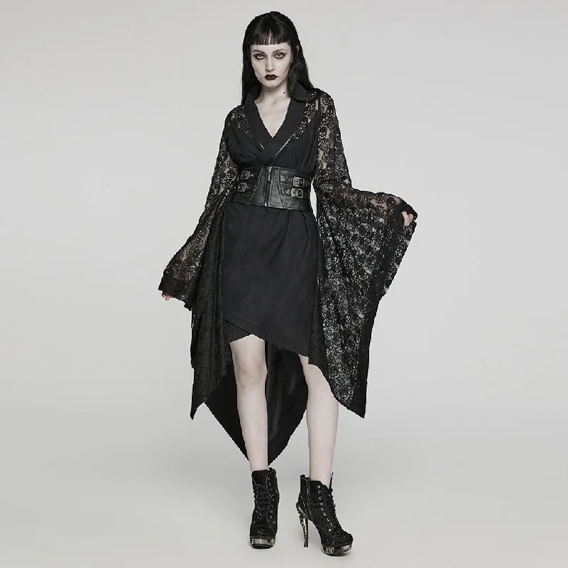 Women's Punk Lace Buckle Irregular Long Sleeved Dress Laid - back Women's Vibe