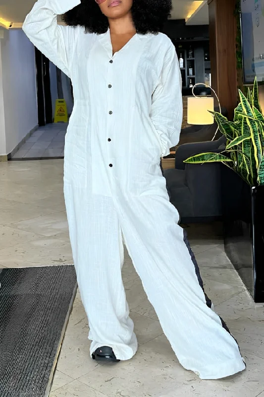 Casual Cotton Splicing Web Jumpsuit Business