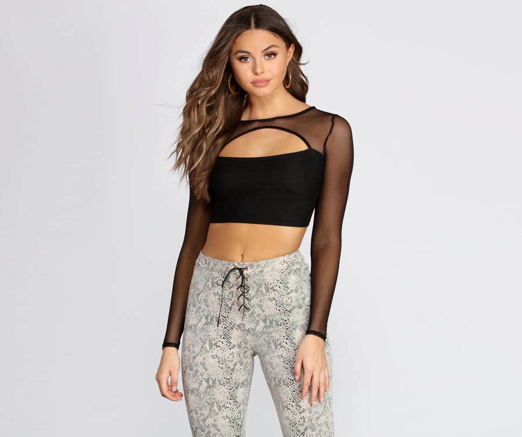 Cut Out Mesh Crop Top Laid - back Women's Style