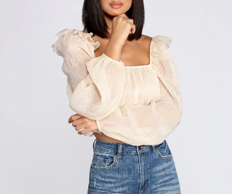 Crinkle Detail Square Neck Blouse Athletic Women's 