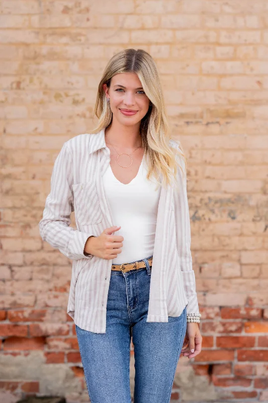 Muted Mixed Stripes Button Up performance