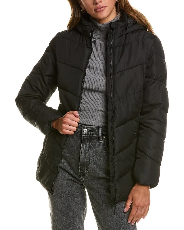 Big Chill Chevron Quilted Puffer W Boucle Lined Collar Youthful Women's Pop
