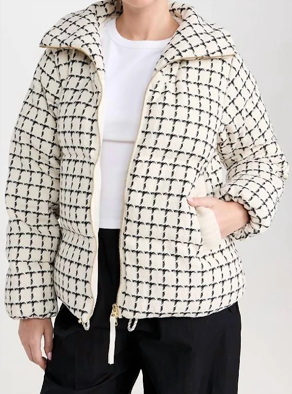 Eugene Check Puffer Jacket In Egret Mono Check French