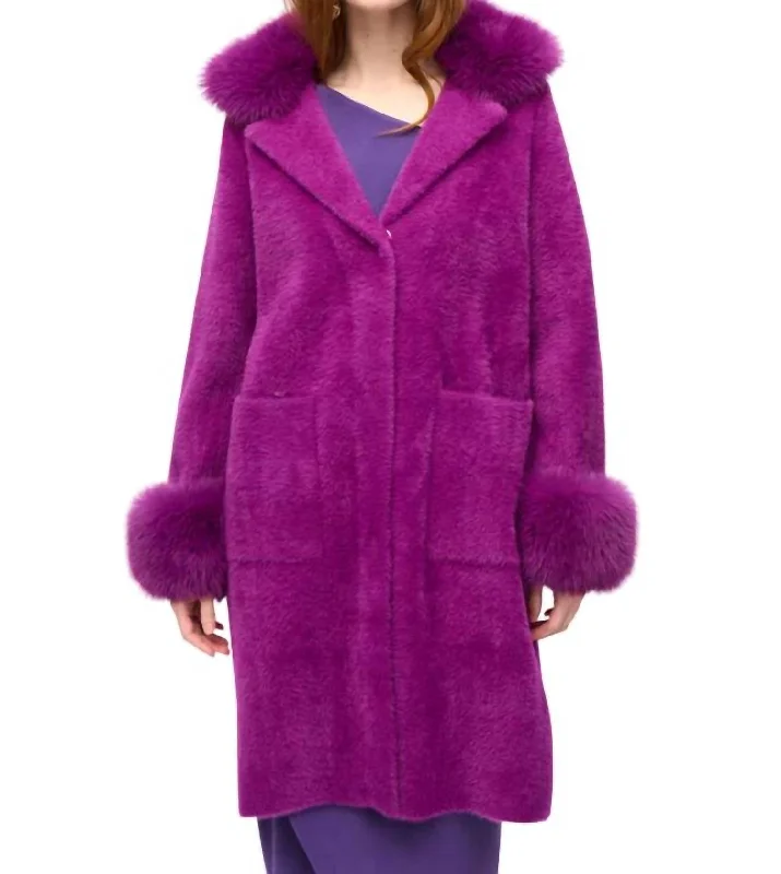 Fur Coat In Purple Cozy Women's Winter