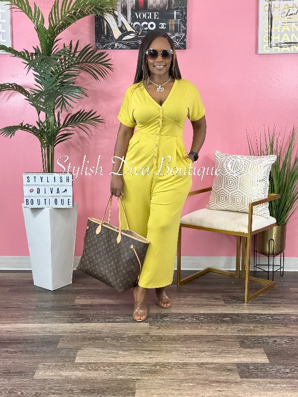 Leanne Capri Jumpsuit (Lt Mustard) Elegant Women's 