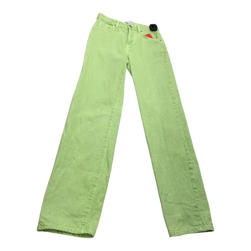 Jeans Straight By Zara In Green Denim, Size: 0 Compression