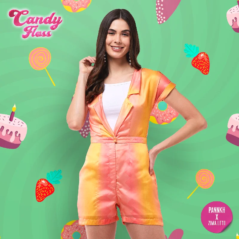 Candy Inspired Digital Printed Front Open Playsuit Disco