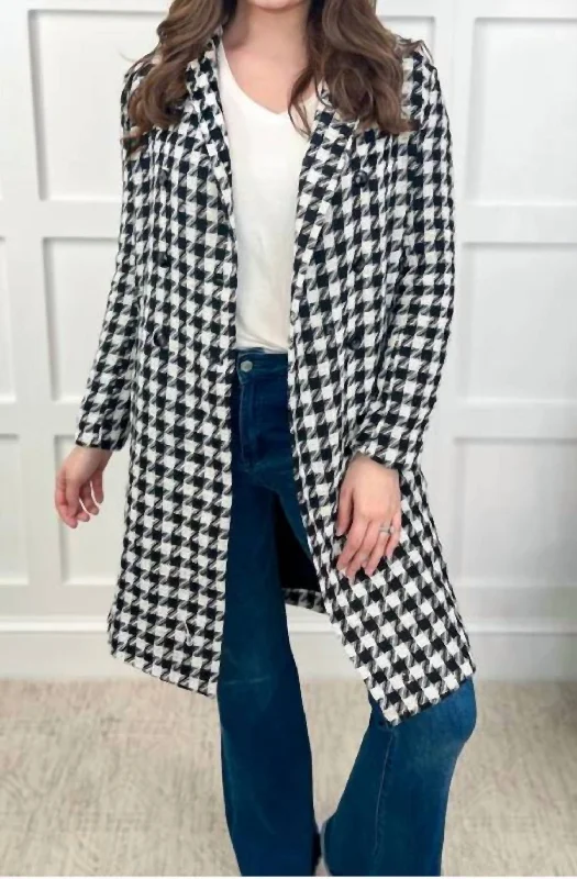 Fifth Avenue Houndstooth Coat In Black Luxurious Women's High -  end