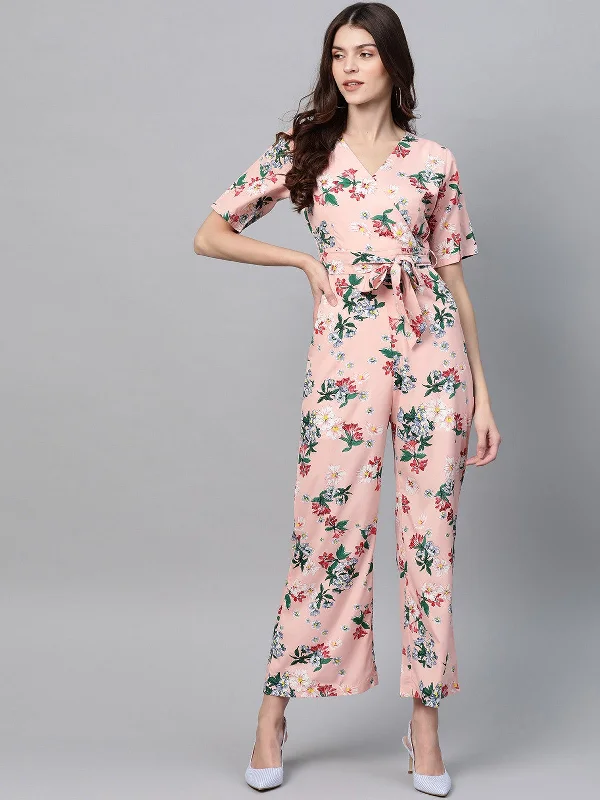 Pastel Floral Printed Jumpsuit Trendy Women's 