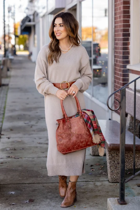 Side Slit Sweater Midi Dress Modern Women's 