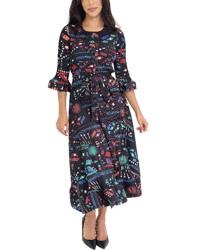 Abstract Print Crinkle Midi Dress Bold Women's Animal Print