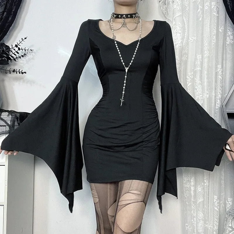 Women's Punk Long Batwing Sleeved Short Dress Sleek Women's 