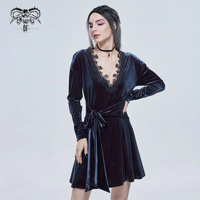 Women's Gothic Lace Plunging Collar Velet Nightgown Country