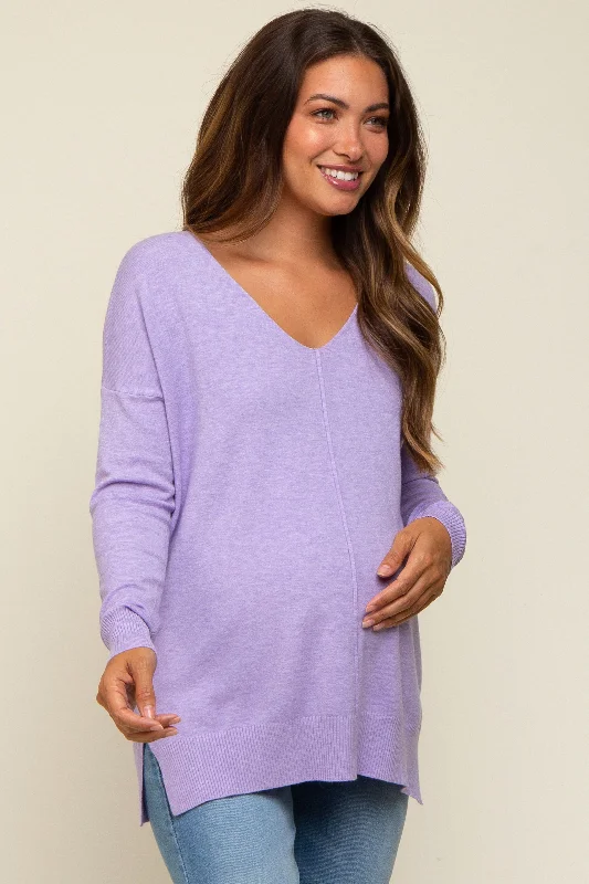 Lavender Long Sleeve Side Slit Maternity Sweater Women