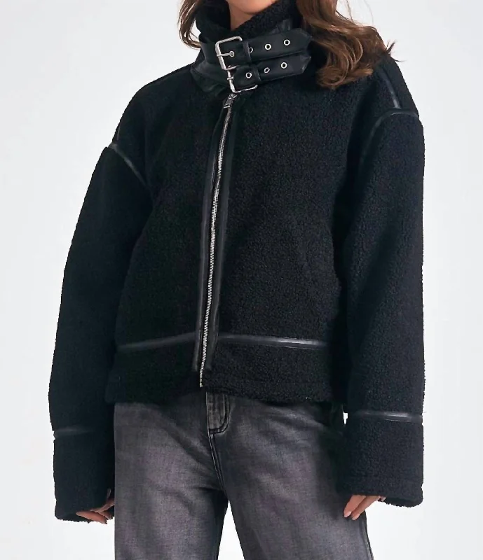 Dutton Faux Shearling Bomber Jacket In Black Modern Women's Tech