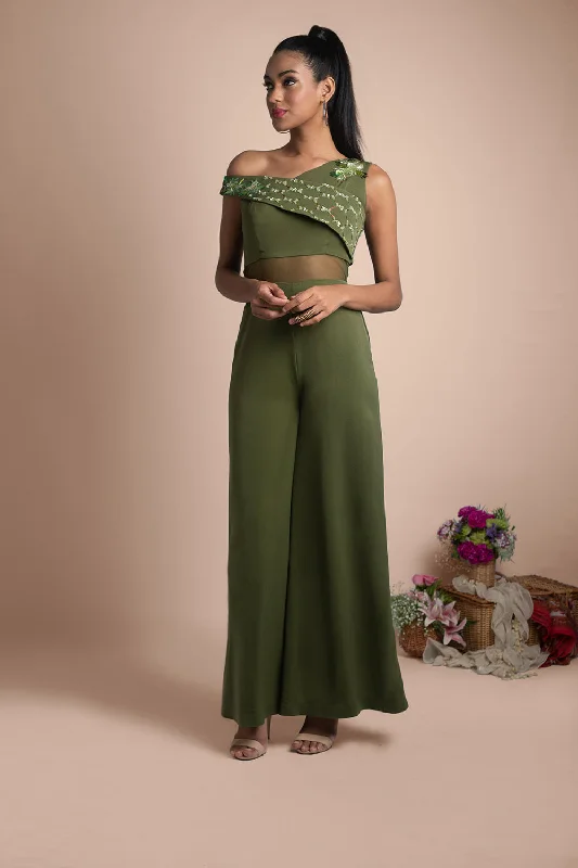 Green Jumpsuit Hip Women's Retro
