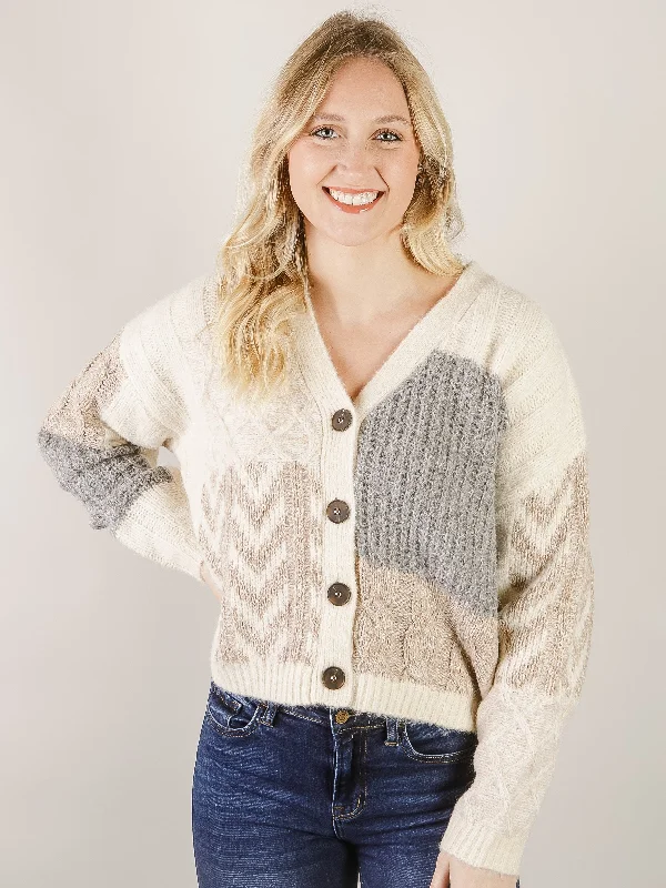 Cream Patchwork Cable Knit Cardigan Adventure