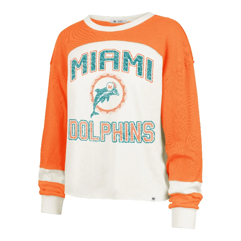 MIAMI DOLPHINS HISTORIC GRIDIRON CURVE '47 TONI LONG SLEEVE TEE WOMENS garde