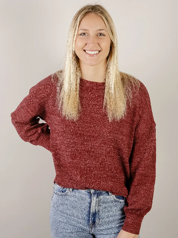 Wine Drop Shoulder Sweater Knit Top Cozy Women's Sherpa - lined